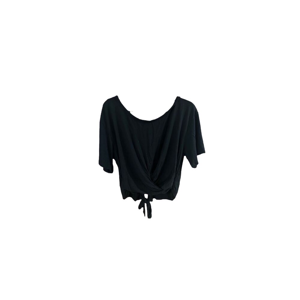 VICTORIA’S SECRET Women’s Black Short Sleeve Wrap Tie Back Crop Top Size Large
